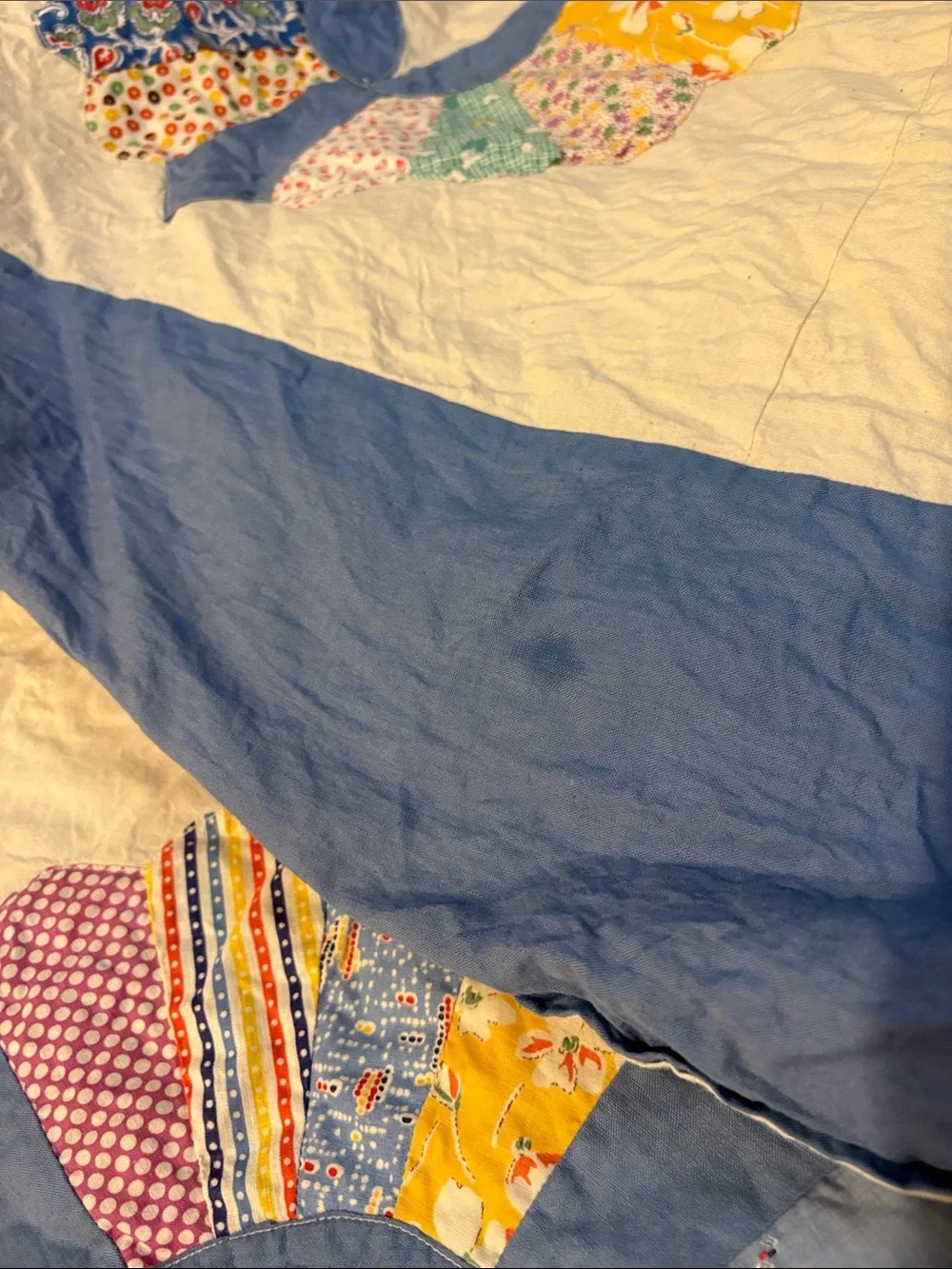 Handmade White and Blue Patchwork Quilt